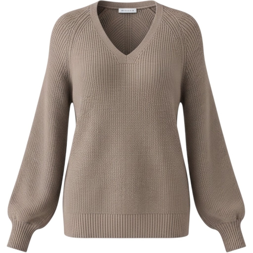 Athleta V-Neck Sweater Womens M Brown Merino Wool Blend Shaker Knit Minimalist